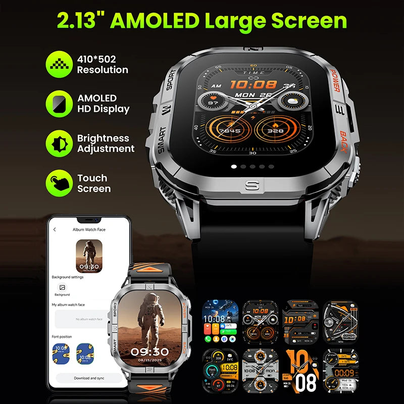 Outdoor GPS Fitness Smartwatch with AMOLED Display, Compass, Built-In Flashlight & Heart Rate Monitor for Hiking & Running | Thomler