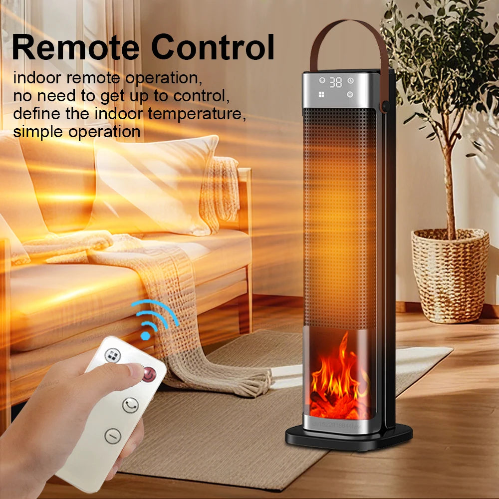 2000W Tower Space Heater with Realistic Flame Effect, Digital Touch Controls & Remote, 12-Hour Timer, Portable Electric Heating for | Thomler