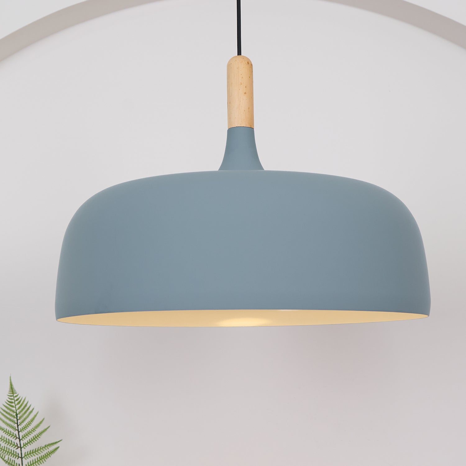 Hanging Ceiling Light Fixture with Wood Trim & Metal Shade for Kitchen Island, Dining Table, Breakfast Bar — Dimmable Compatible, Adjustable | Thomler