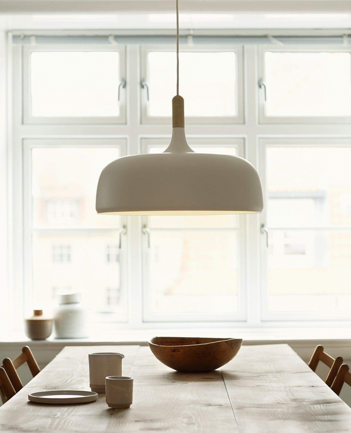 Hanging Ceiling Light Fixture with Wood Trim & Metal Shade for Kitchen Island, Dining Table, Breakfast Bar — Dimmable Compatible, Adjustable | Thomler