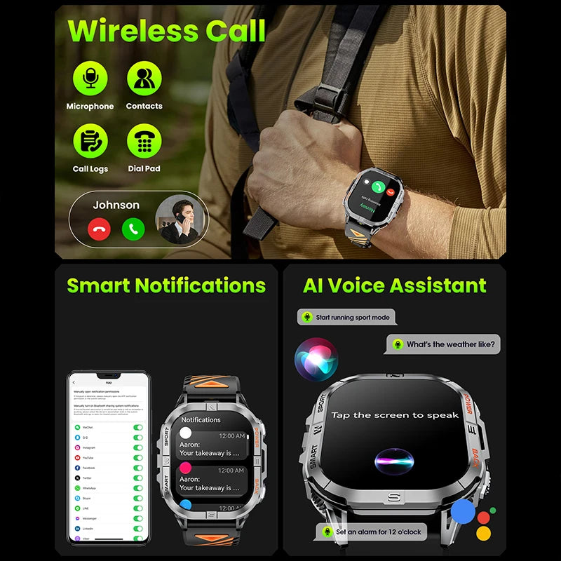 Outdoor GPS Fitness Smartwatch with AMOLED Display, Compass, Built-In Flashlight & Heart Rate Monitor for Hiking & Running | Thomler