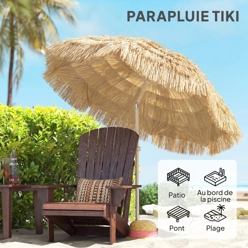 Hawaiian-Style Patio Umbrella 6 ft – Adjustable Tilt, Height-Adjustable Pole, UPF 30 Sun Protection, Sand Anchor Base with Carry Bag for | Thomler