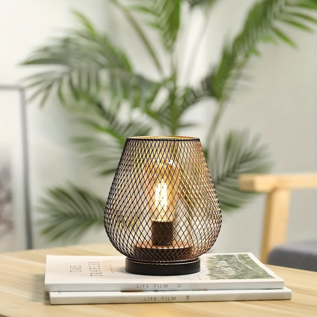 Battery-Operated Metal Lantern with Warm LED Light for Indoor and Outdoor Use | Vintage Matte Black Cordless Lamp | Thomler