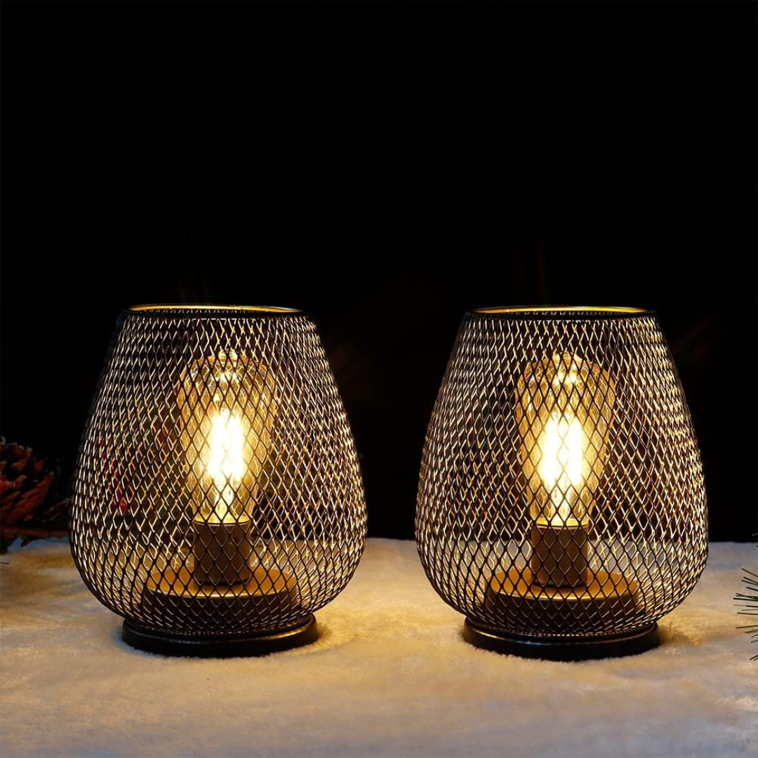 Battery-Operated Metal Lantern with Warm LED Light for Indoor and Outdoor Use | Vintage Matte Black Cordless Lamp | Thomler
