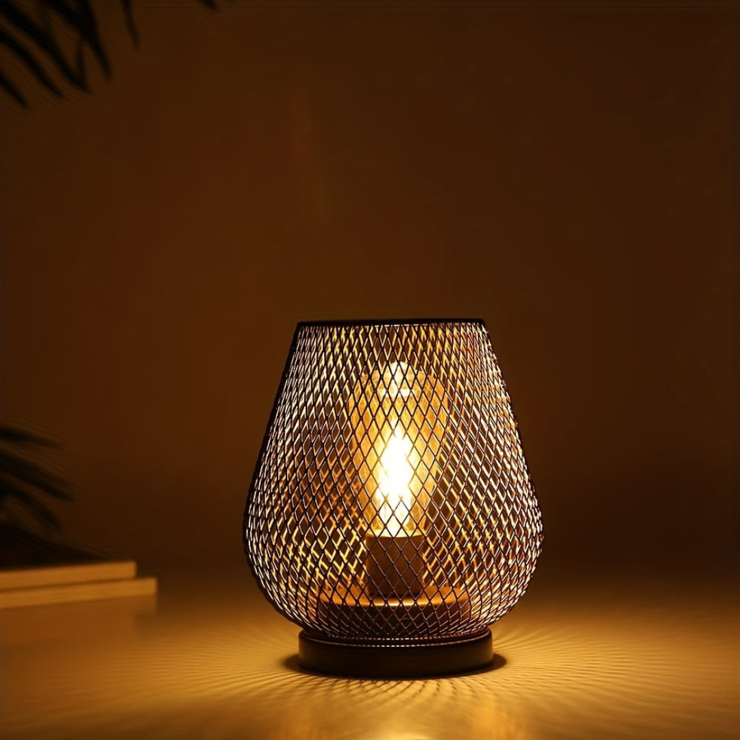 Battery-Operated Metal Lantern with Warm LED Light for Indoor and Outdoor Use | Vintage Matte Black Cordless Lamp | Thomler