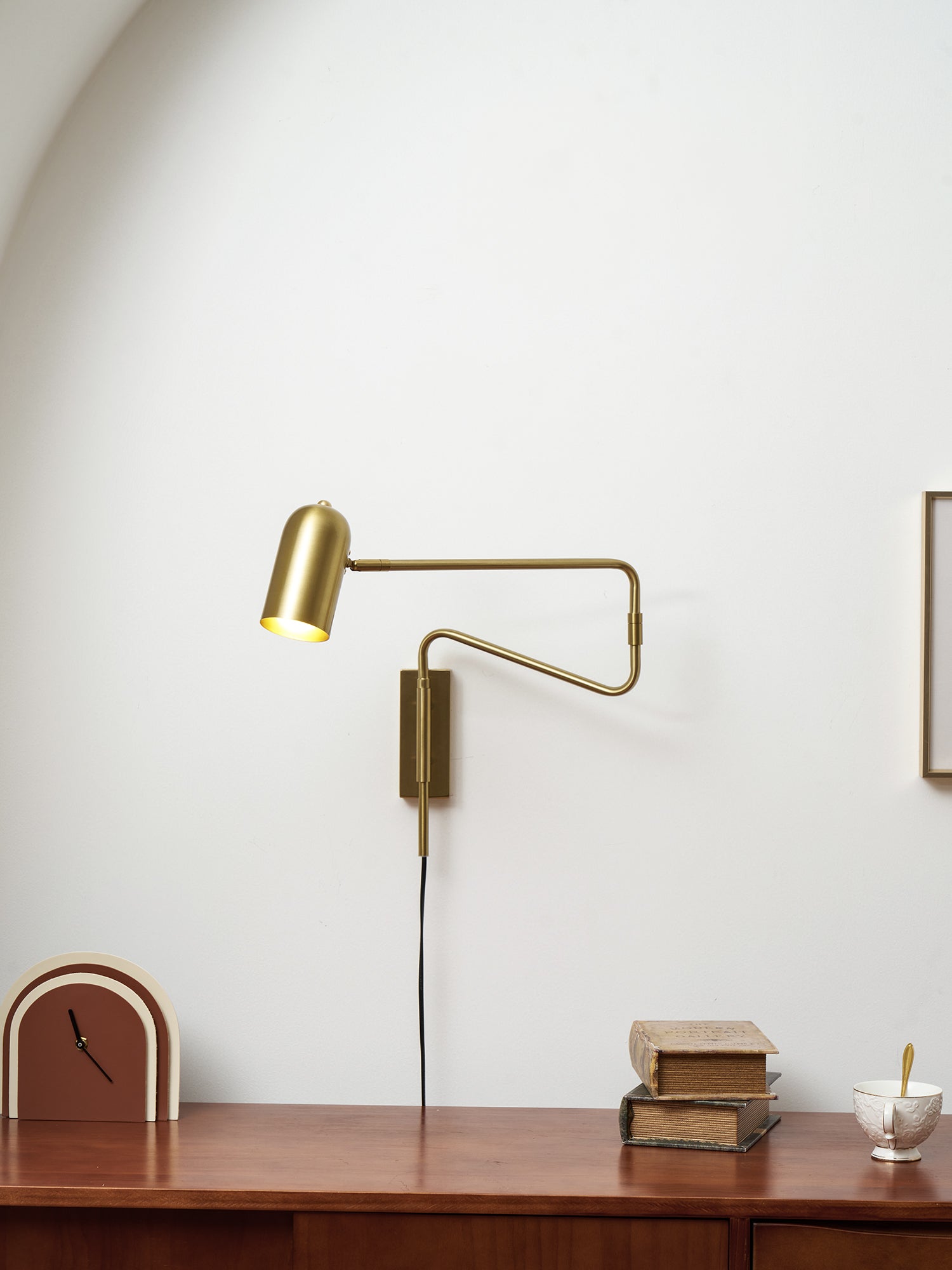 Wall Lamp Metal Adjustable Arm 27.6 in Black Gold Indoor Reading Light 360° Rotatable Shade Contemporary Bedroom Living Room | Thomler
