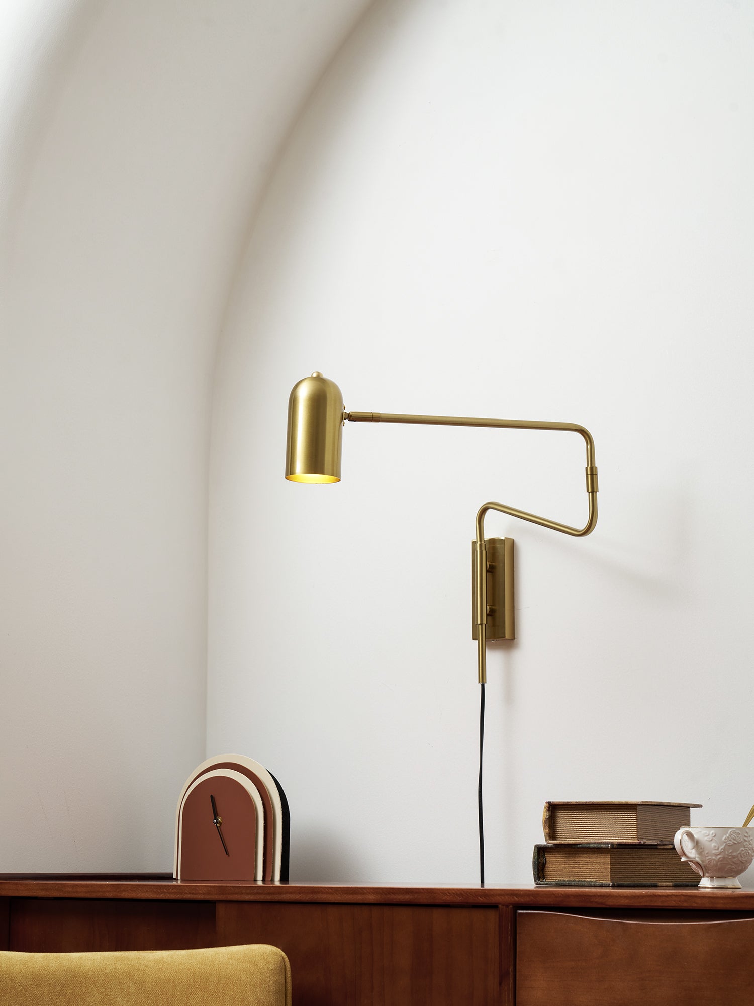 Wall Lamp Metal Adjustable Arm 27.6 in Black Gold Indoor Reading Light 360° Rotatable Shade Contemporary Bedroom Living Room | Thomler