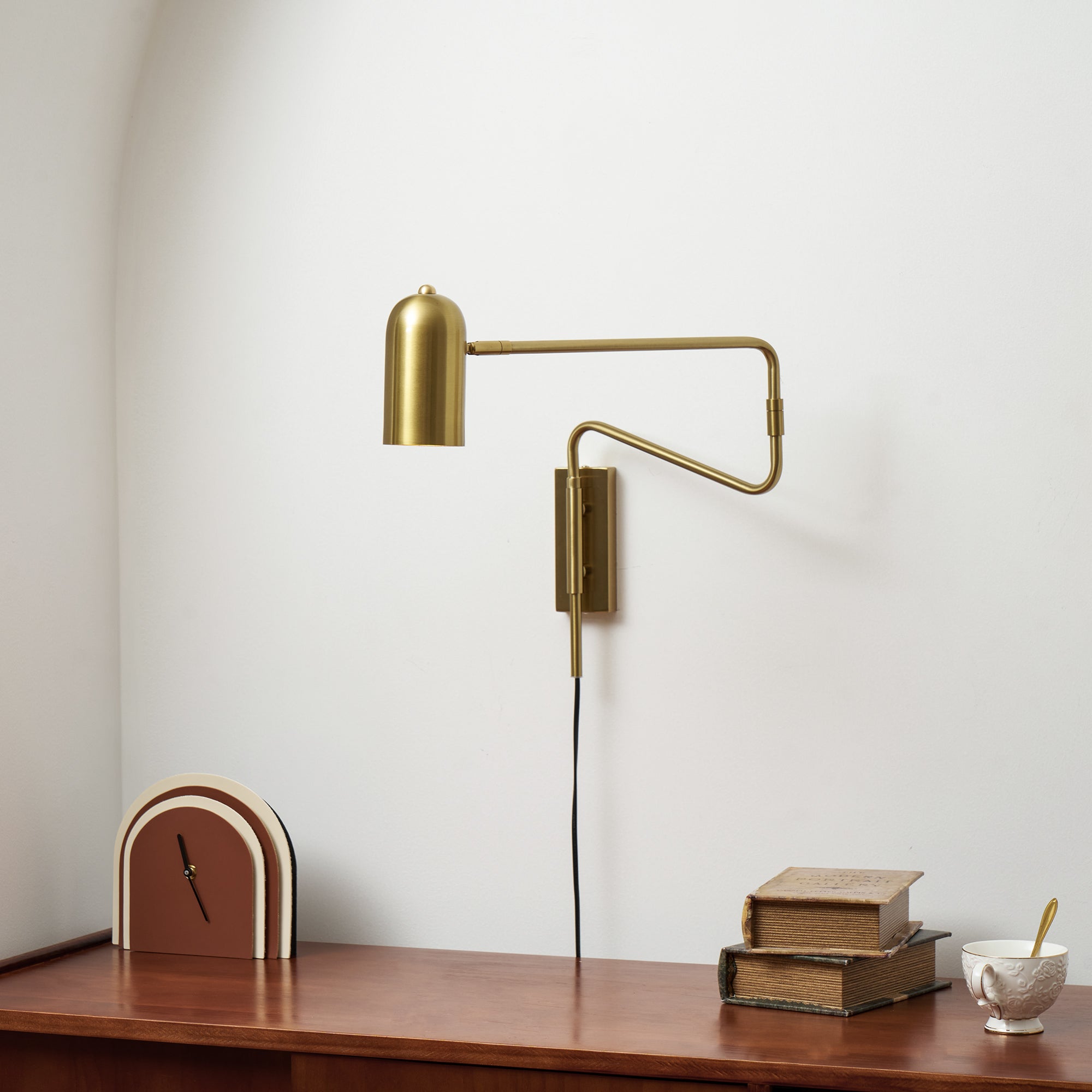 Wall Lamp Metal Adjustable Arm 27.6 in Black Gold Indoor Reading Light 360° Rotatable Shade Contemporary Bedroom Living Room | Thomler