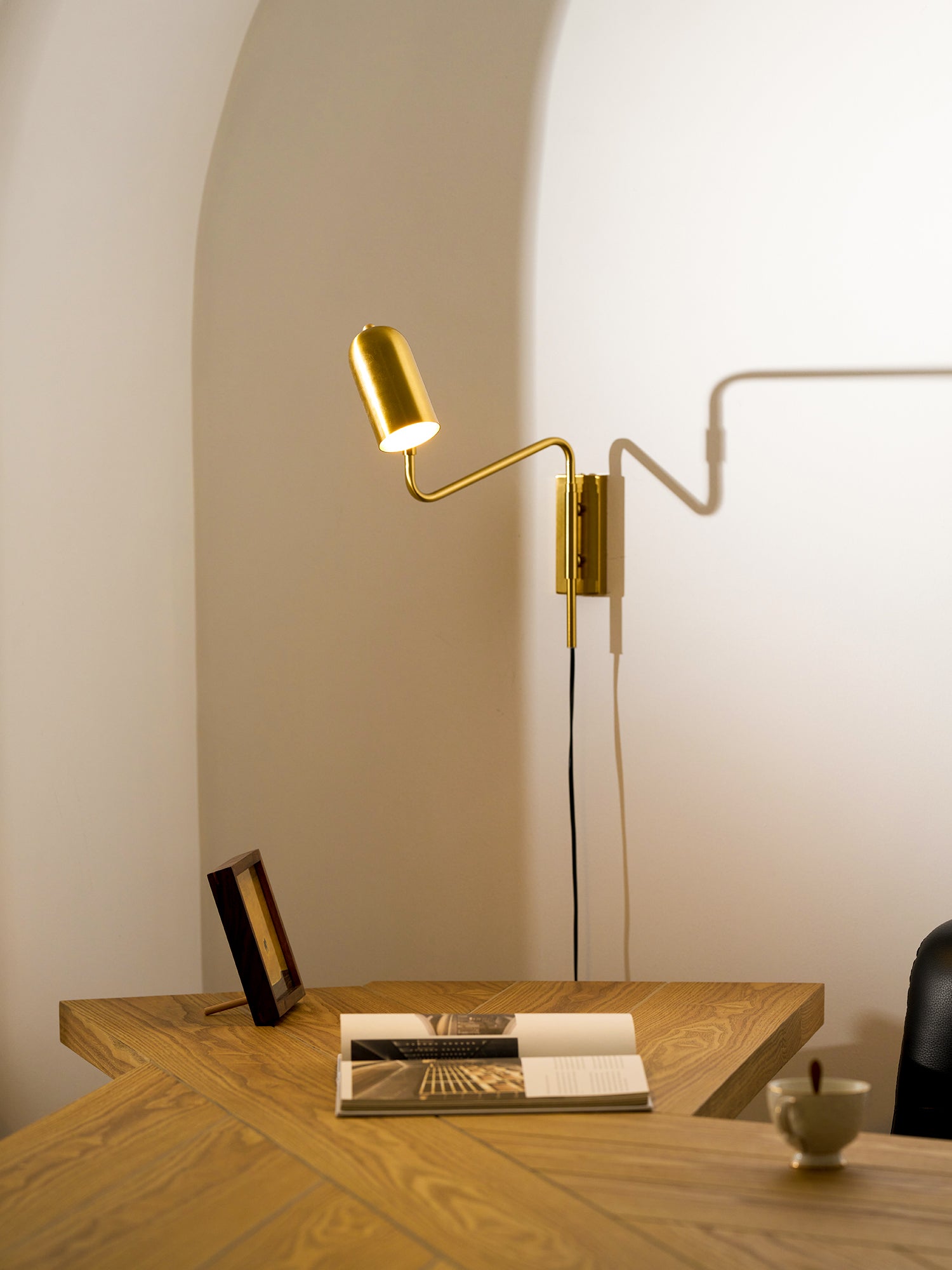 Wall Lamp Metal Adjustable Arm 27.6 in Black Gold Indoor Reading Light 360° Rotatable Shade Contemporary Bedroom Living Room | Thomler