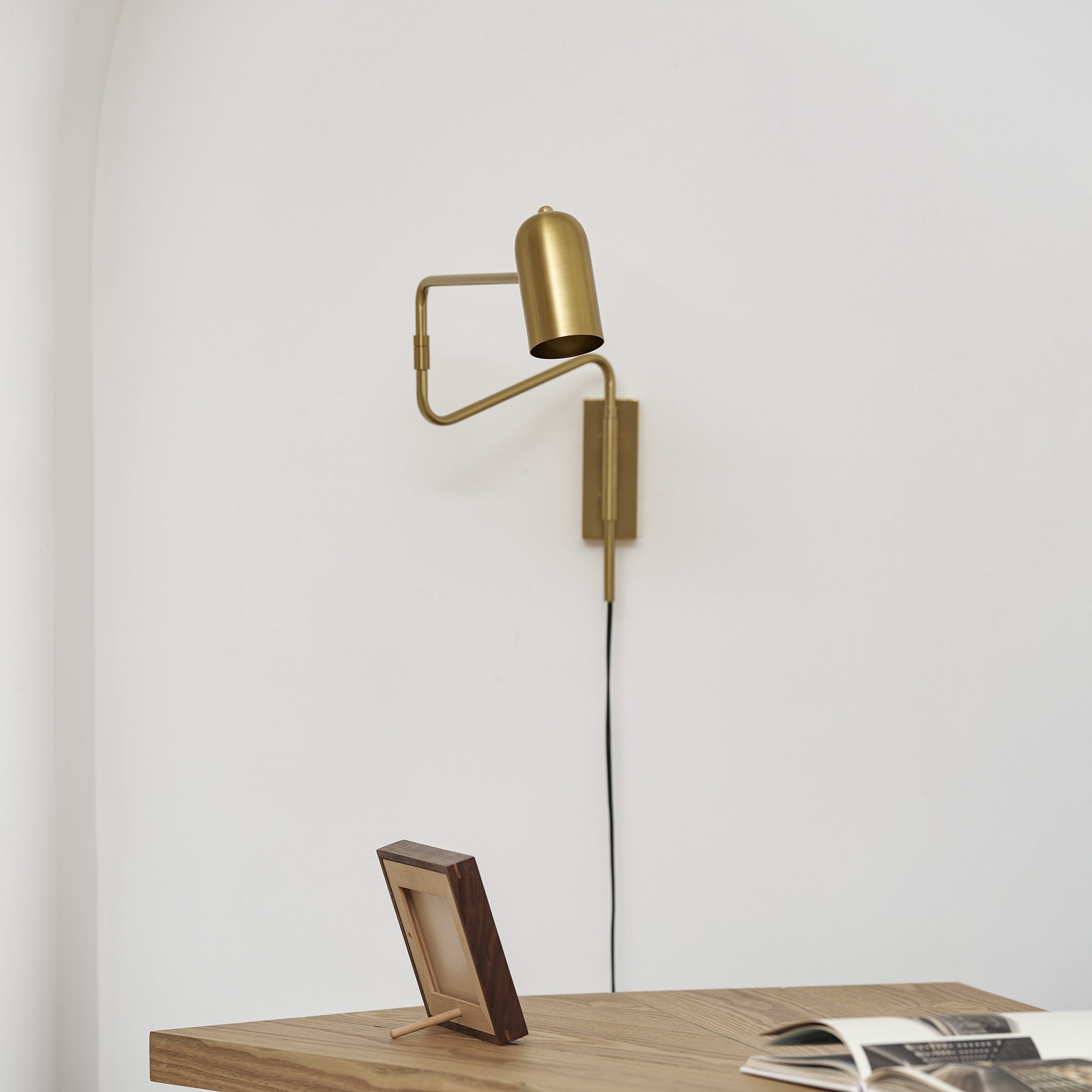 Wall Lamp Metal Adjustable Arm 27.6 in Black Gold Indoor Reading Light 360° Rotatable Shade Contemporary Bedroom Living Room | Thomler