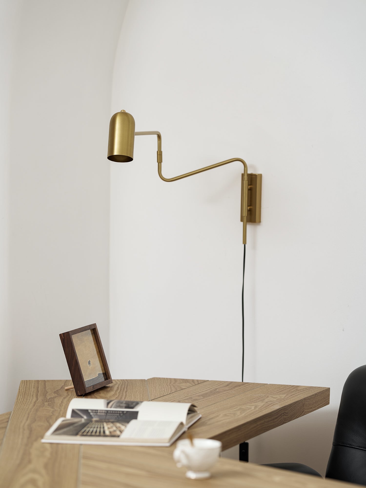 Wall Lamp Metal Adjustable Arm 27.6 in Black Gold Indoor Reading Light 360° Rotatable Shade Contemporary Bedroom Living Room | Thomler