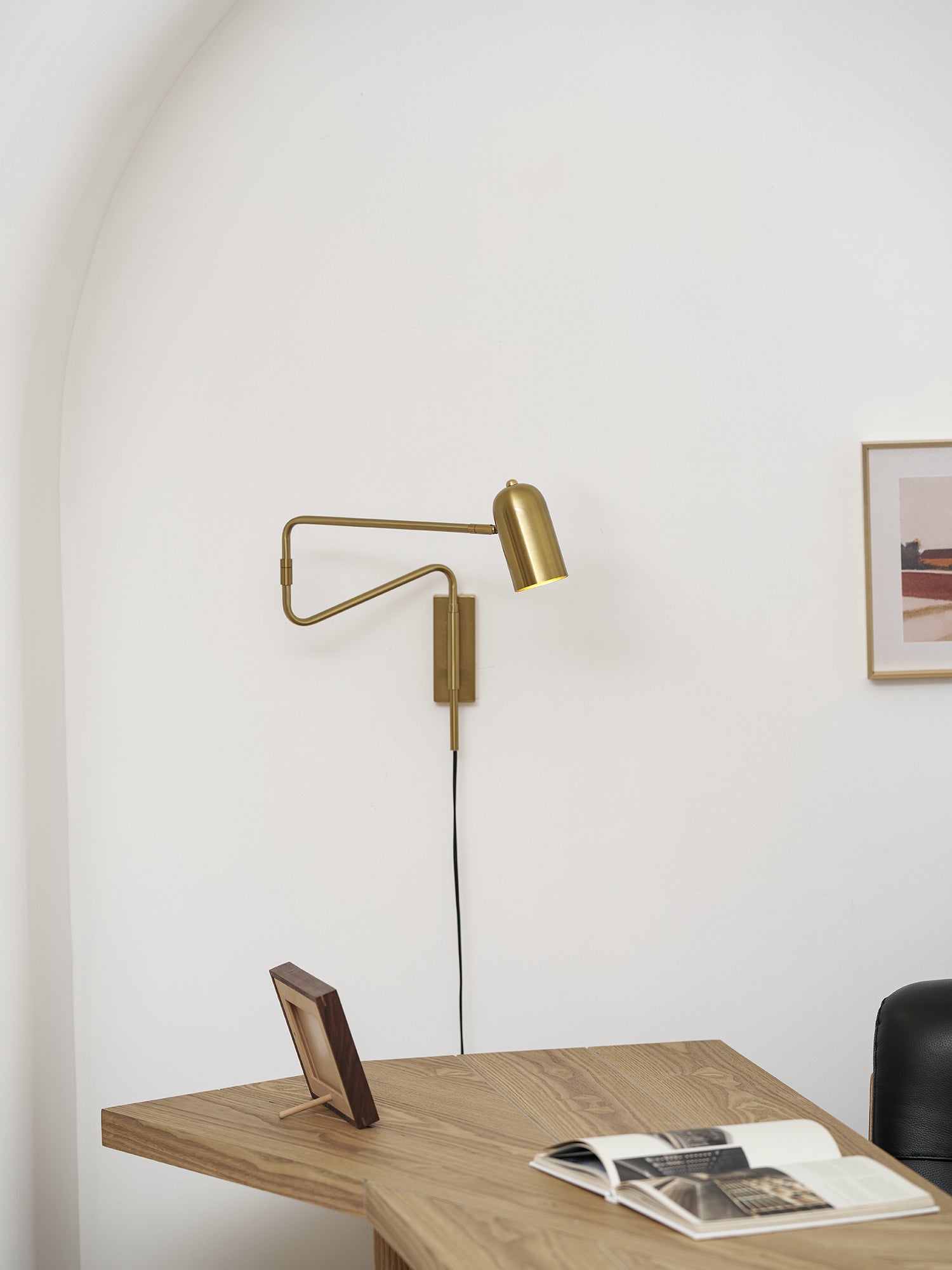 Wall Lamp Metal Adjustable Arm 27.6 in Black Gold Indoor Reading Light 360° Rotatable Shade Contemporary Bedroom Living Room | Thomler