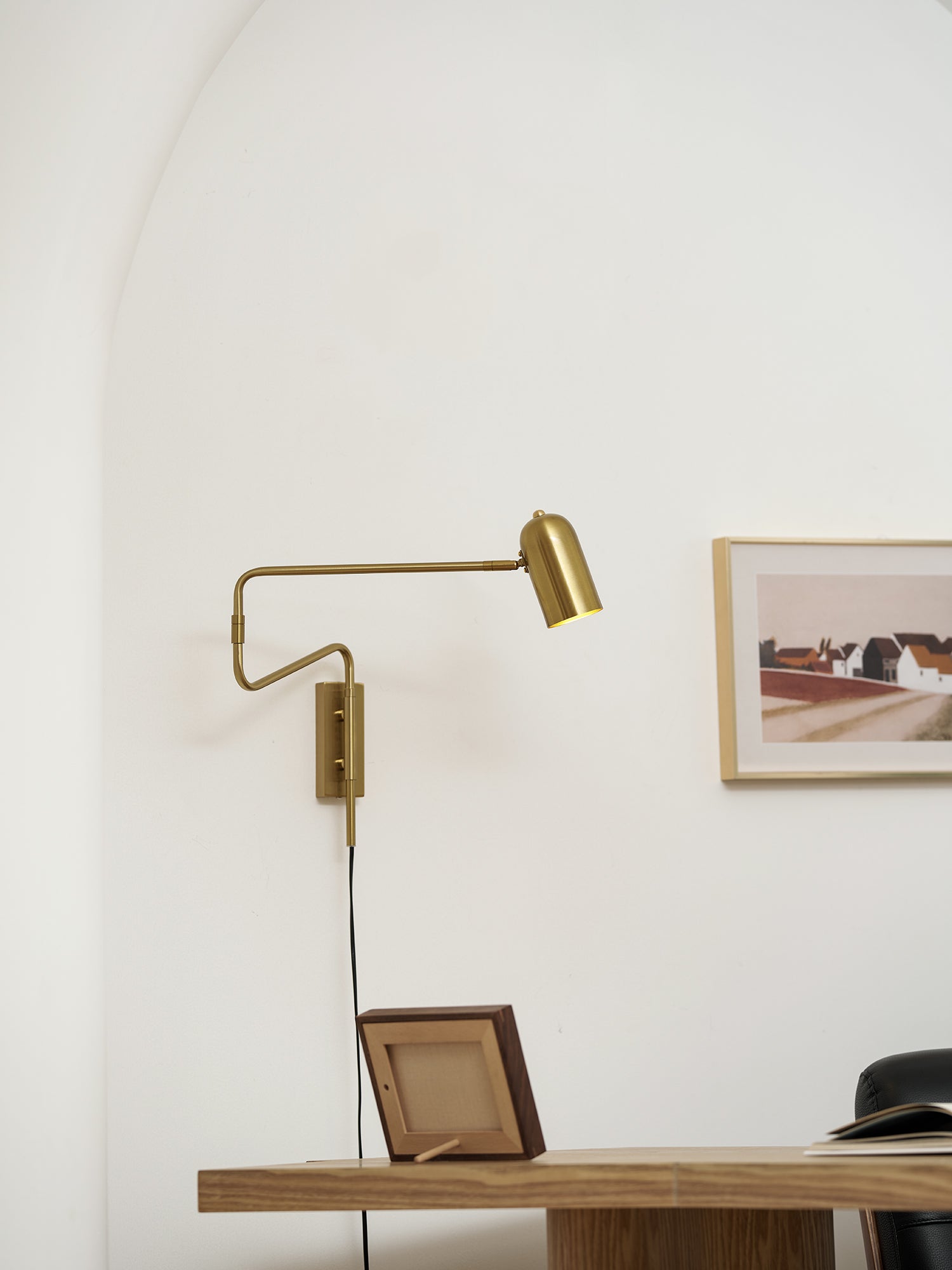Wall Lamp Metal Adjustable Arm 27.6 in Black Gold Indoor Reading Light 360° Rotatable Shade Contemporary Bedroom Living Room | Thomler