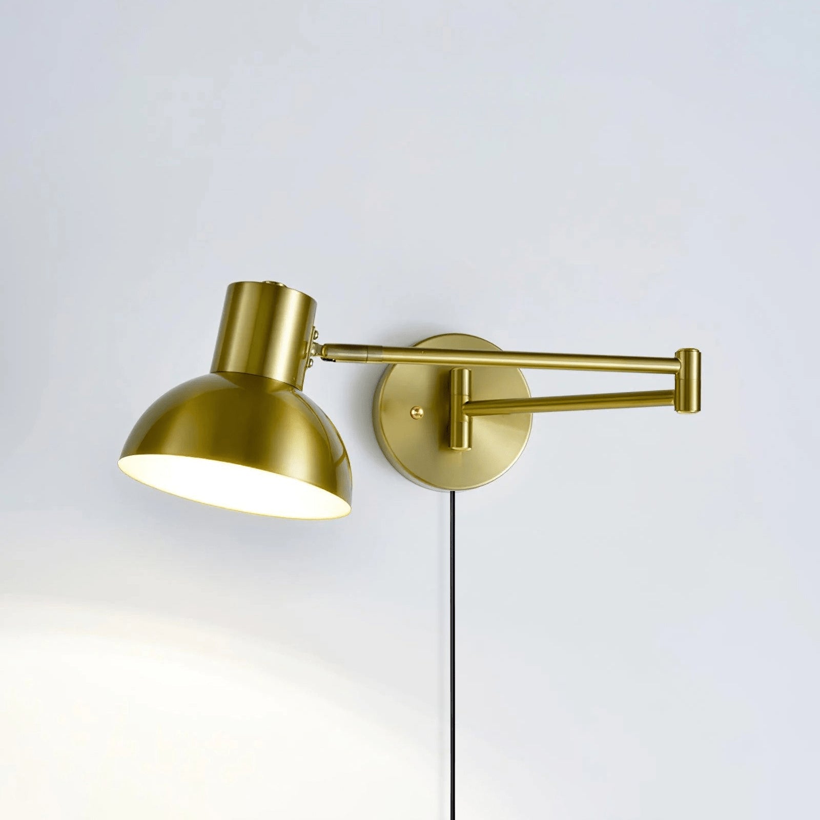 Wall Lamp Metal Adjustable Arm 27.6 in Black Gold Indoor Reading Light 360° Rotatable Shade Contemporary Bedroom Living Room | Thomler