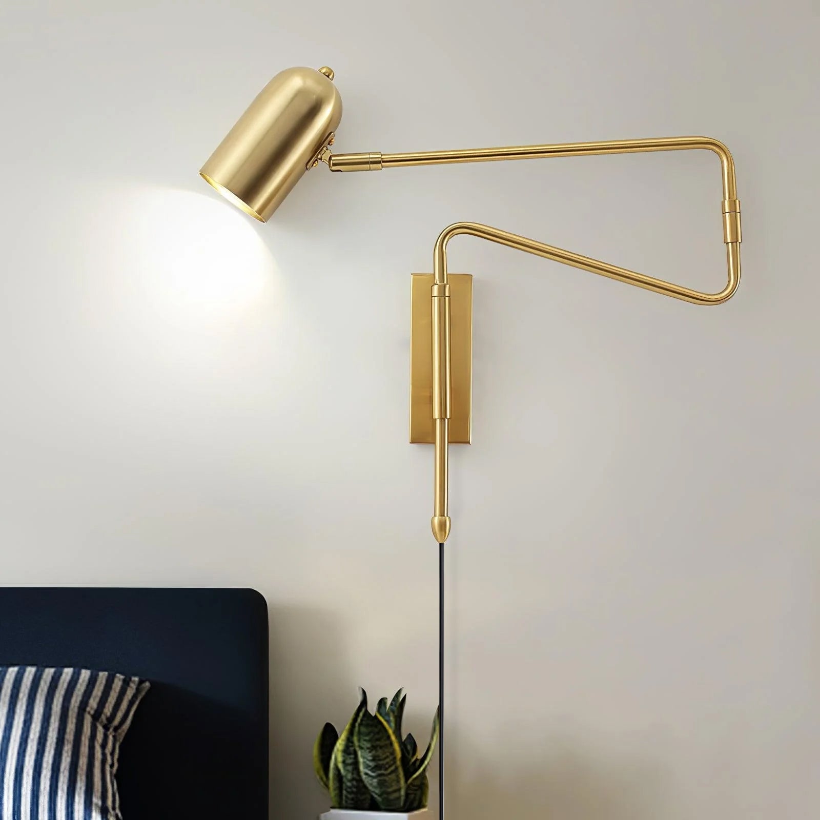 Wall Lamp Metal Adjustable Arm 27.6 in Black Gold Indoor Reading Light 360° Rotatable Shade Contemporary Bedroom Living Room | Thomler