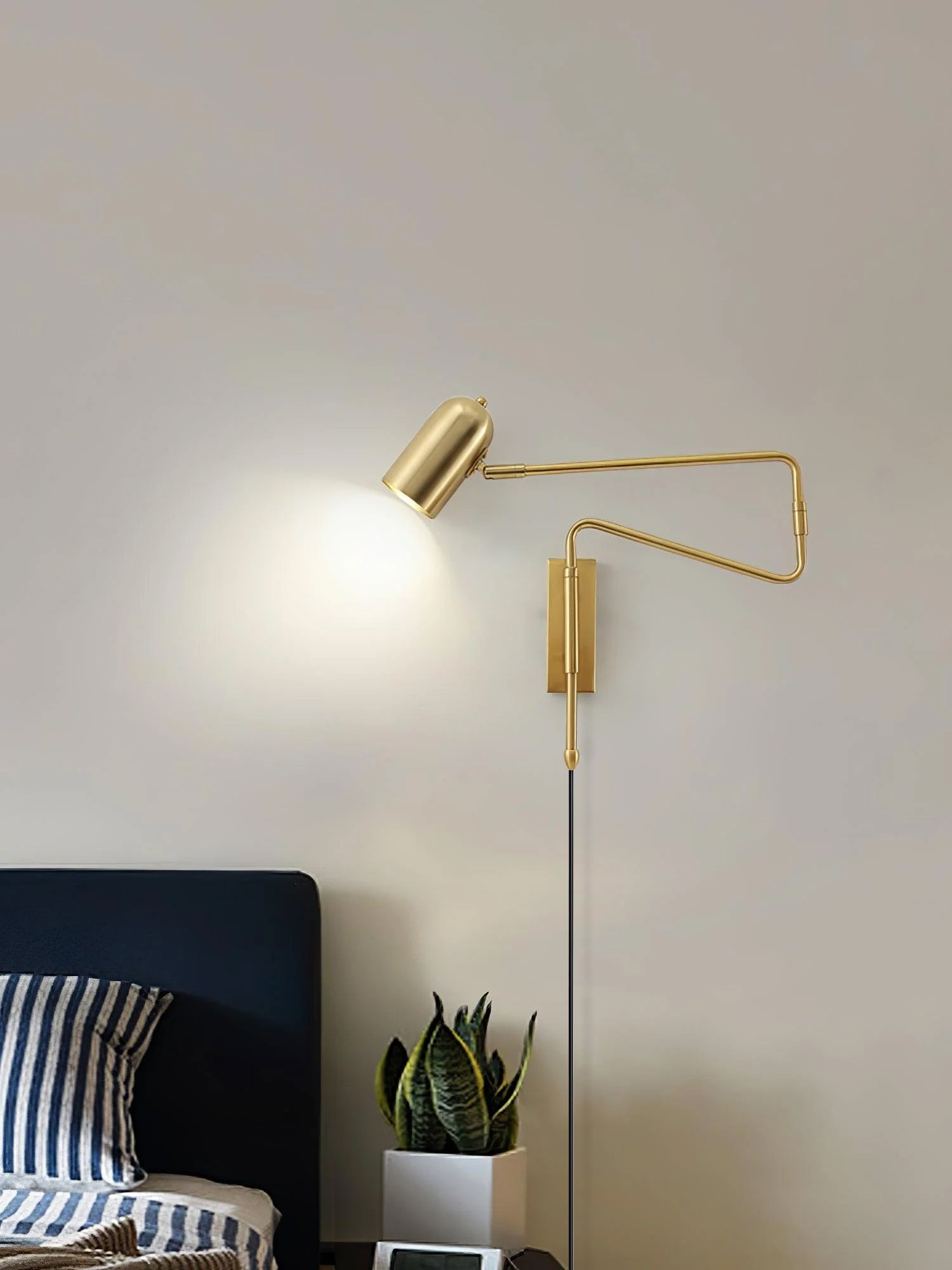 Wall Lamp Metal Adjustable Arm 27.6 in Black Gold Indoor Reading Light 360° Rotatable Shade Contemporary Bedroom Living Room | Thomler
