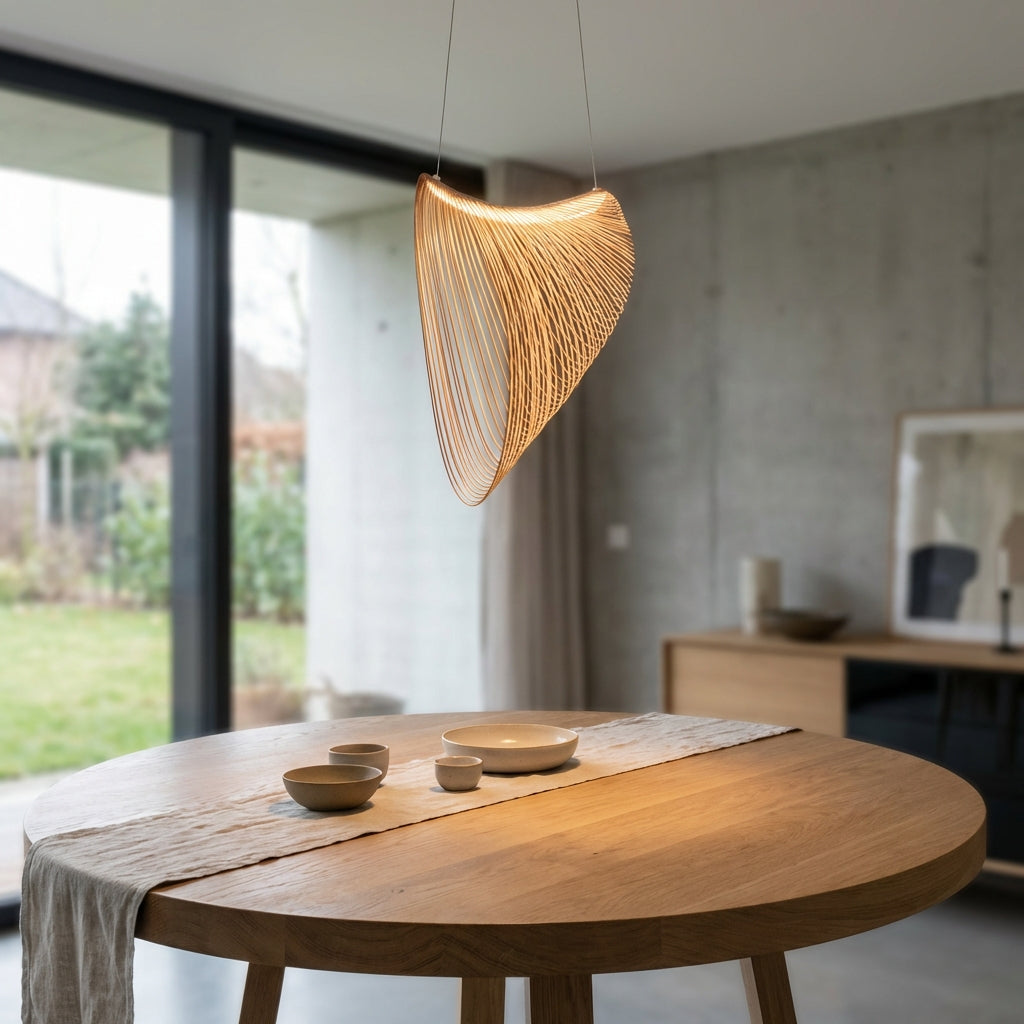 Pendant Lamp Wood Glass LED 80.0 cm Natural Dining Room Kitchen Sculptural Scandinavian Hanging Ceiling Light Adjustable Cable | Thomler
