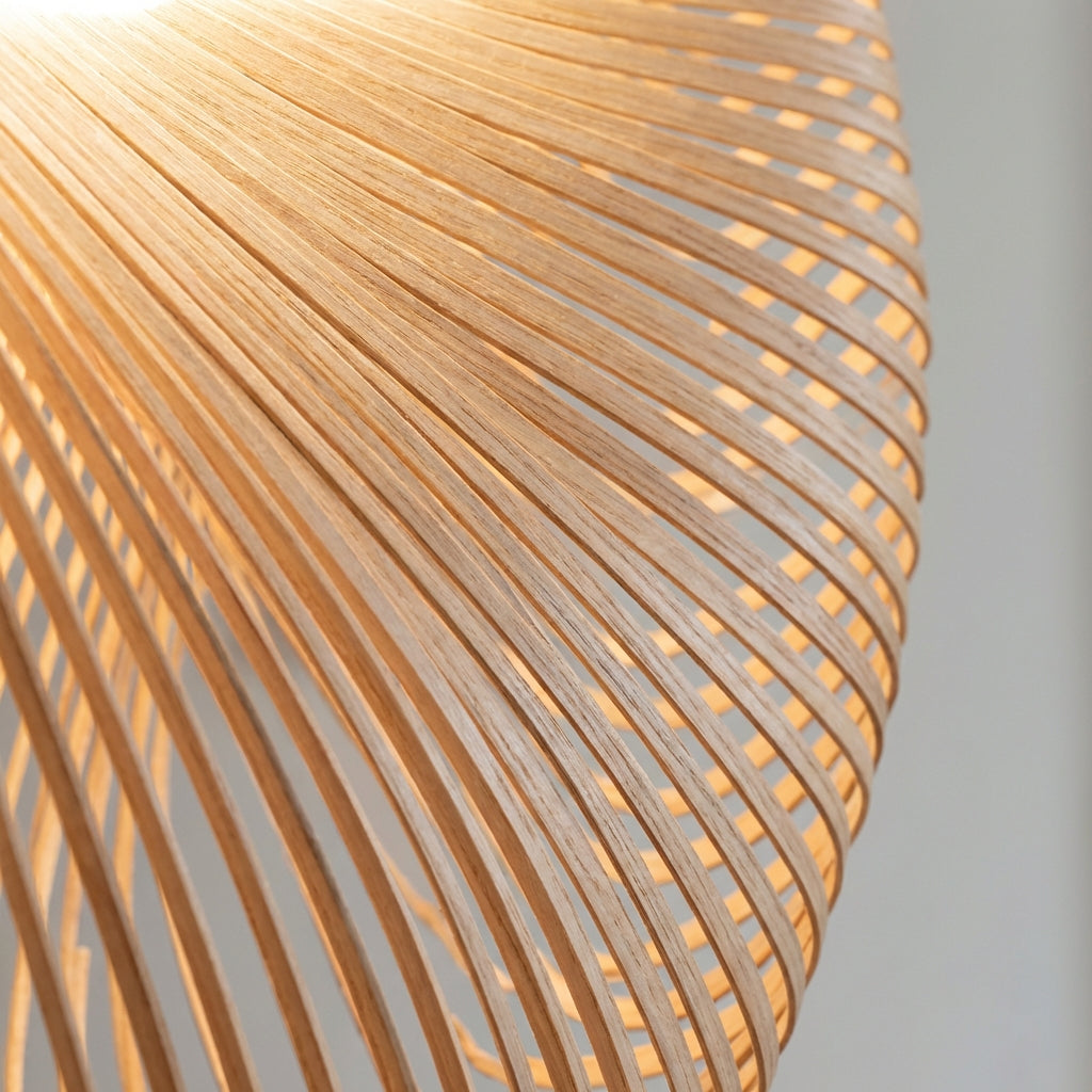 Pendant Lamp Wood Glass LED 80.0 cm Natural Dining Room Kitchen Sculptural Scandinavian Hanging Ceiling Light Adjustable Cable | Thomler
