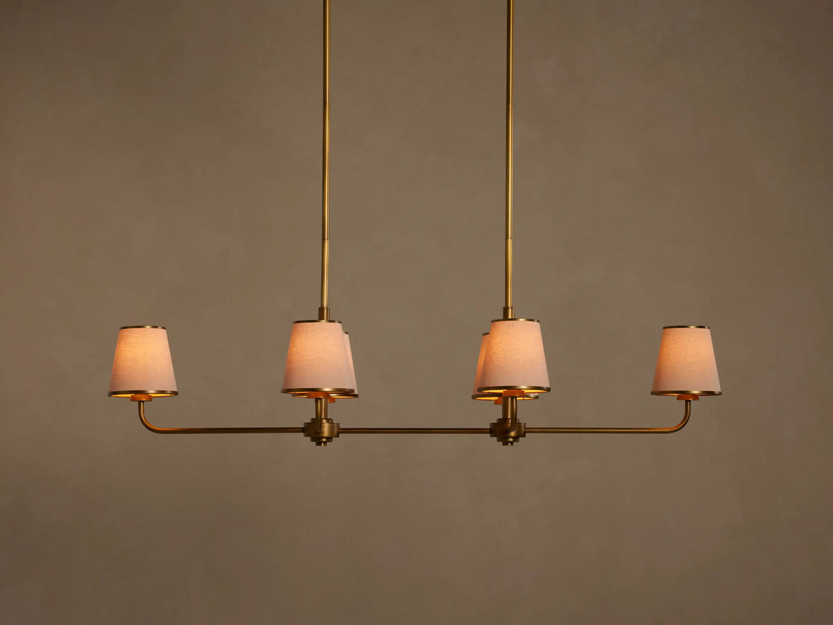 6-Light Rectangular Chandelier with Fabric Shades – Brass Finish – 54×20 in Dining Room Ceiling Fixture for Modern Traditional Homes | Thomler