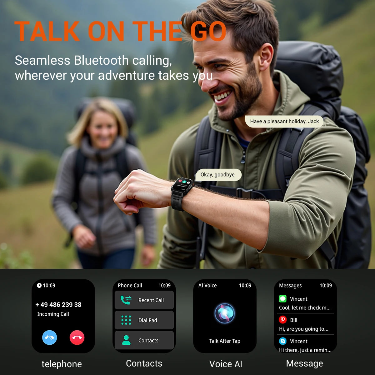 Tactical GPS Fitness Tracker with Voice Control & Built-In Flashlight for Hiking, Running & Outdoor Adventures | Thomler
