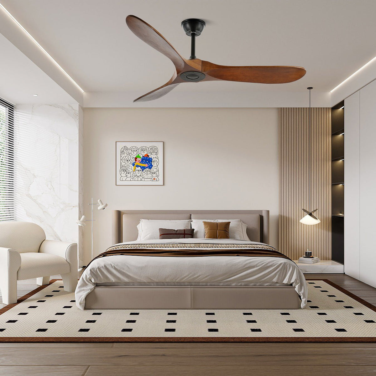Wood Blade Ceiling Fan with Remote Control – 6-Speed, Reversible, Hardwired, 42" & 52" – Metal Frame & Copper Motor | Thomler