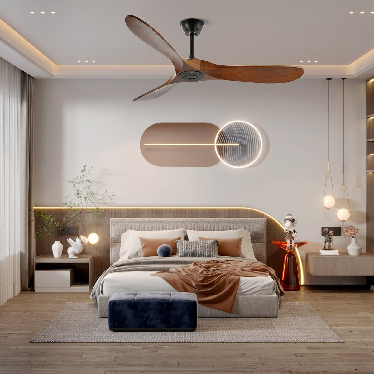 Wooden Blade Ceiling Fan with Remote 42-52 Inch 6-Speed Reversible Indoor Cooling Fan Vintage Farmhouse Style for Bedroom Living Room | Thomler