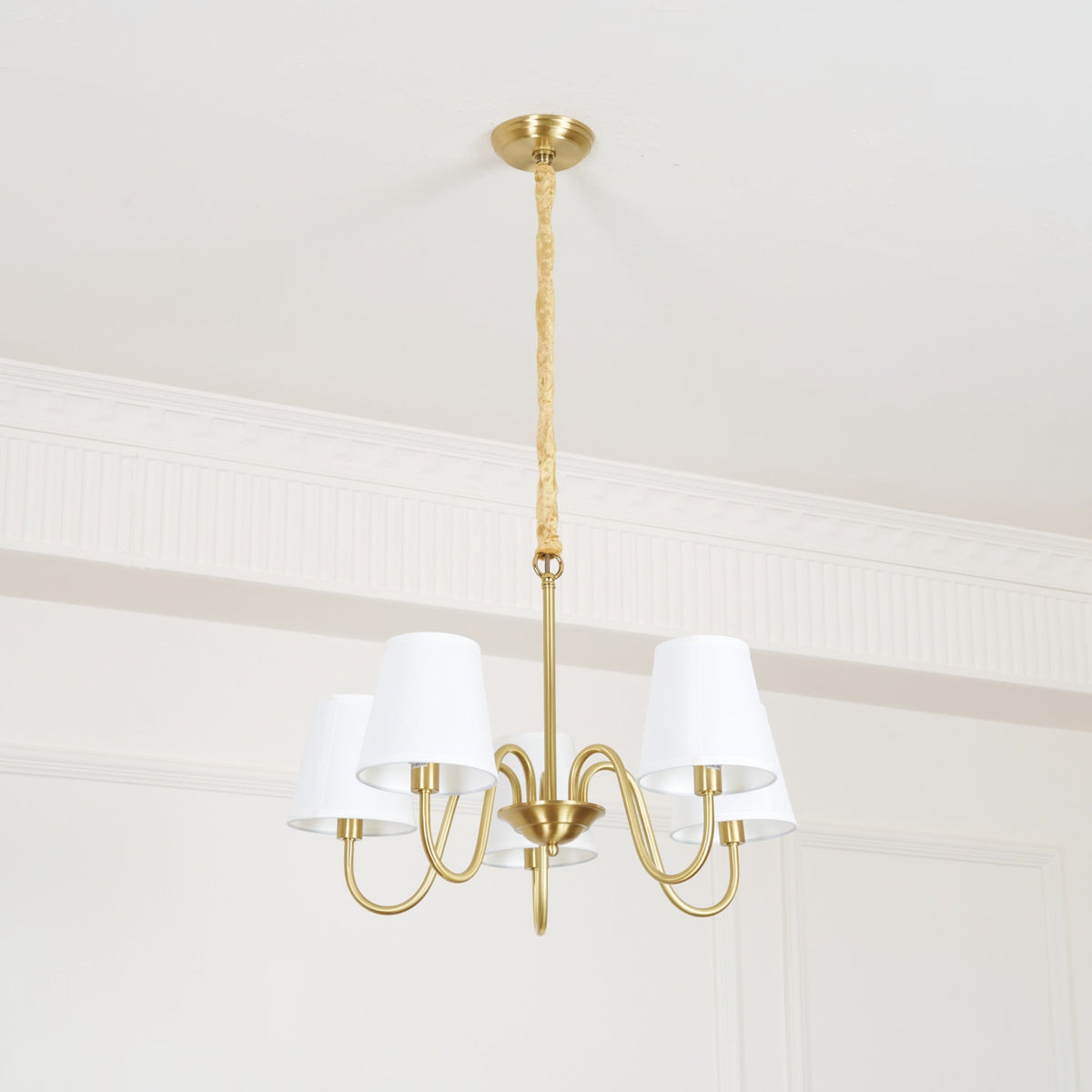 Classic Brass & Fabric Multi-Arm Hanging Fixture for Dining Room, Foyer & Living Space | Thomler