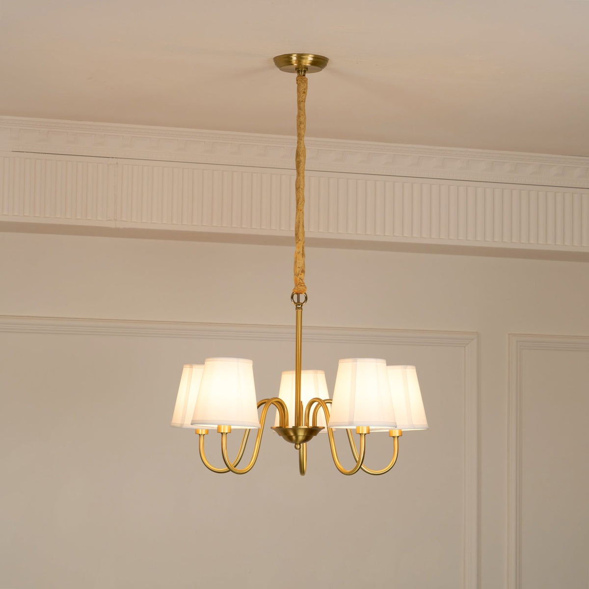 Classic Brass & Fabric Multi-Arm Hanging Fixture for Dining Room, Foyer & Living Space | Thomler