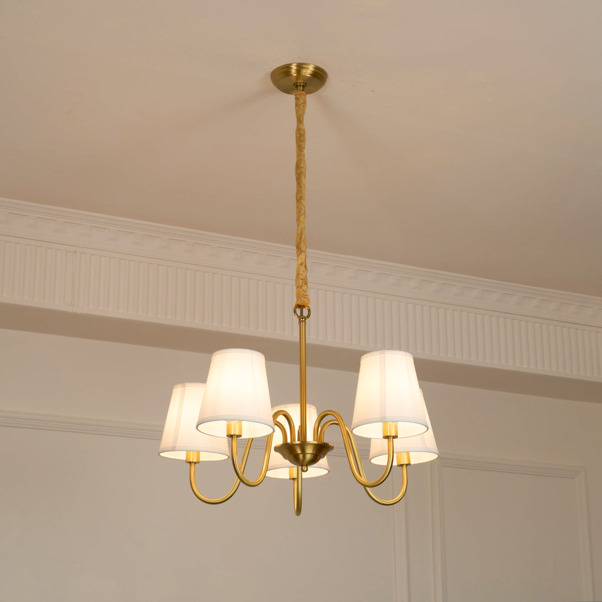Classic Brass & Fabric Multi-Arm Hanging Fixture for Dining Room, Foyer & Living Space | Thomler