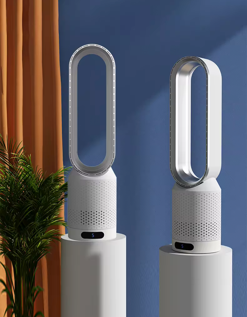 Bladeless Tower Fan with Air Purifier & Humidifier - 8 Speed Settings, 90° Oscillation, Whisper-Quiet Cooling for Bedroom, Living Room | Thomler