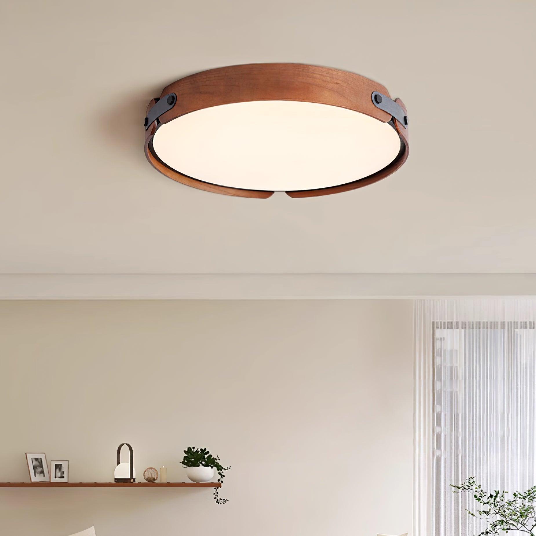 Ceiling Light Wood Integrated LED 16.5 in Remote Dimmable Bedroom Bathroom Wall Mount Fixture | Thomler