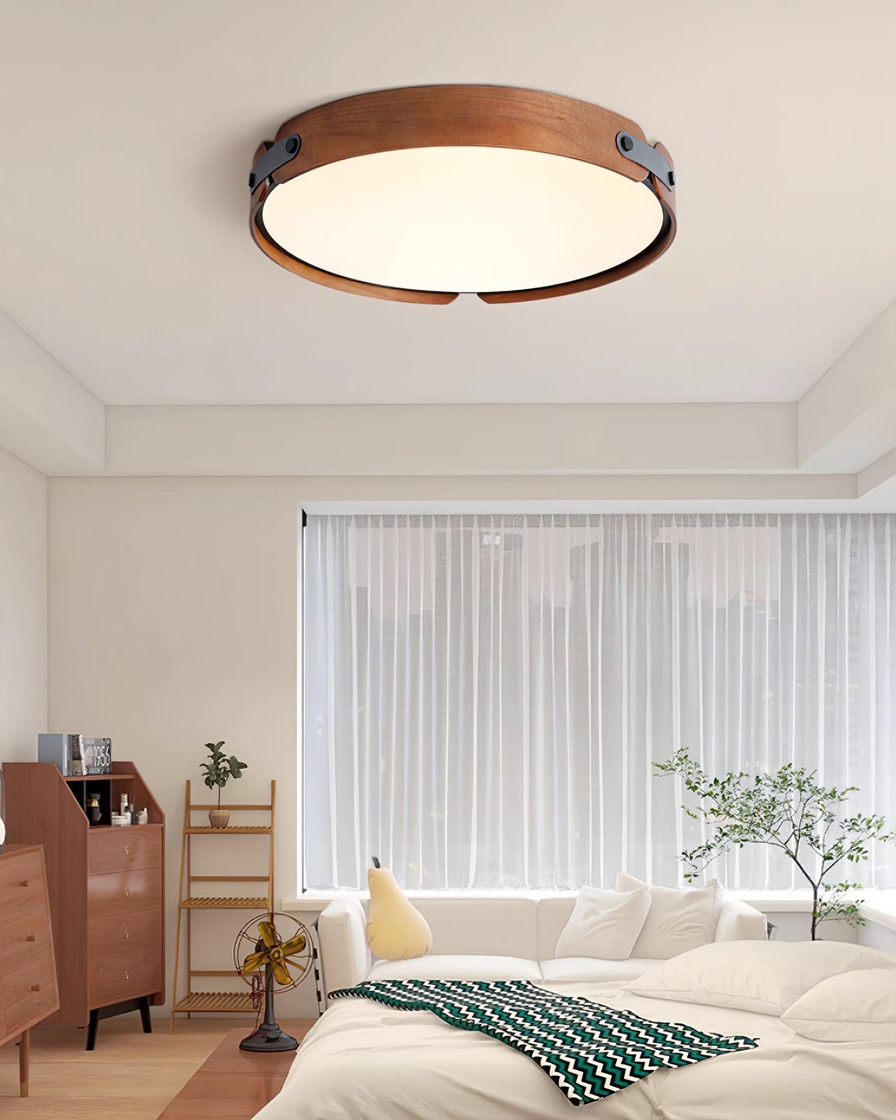 Ceiling Light Wood Integrated LED 16.5 in Remote Dimmable Bedroom Bathroom Wall Mount Fixture | Thomler