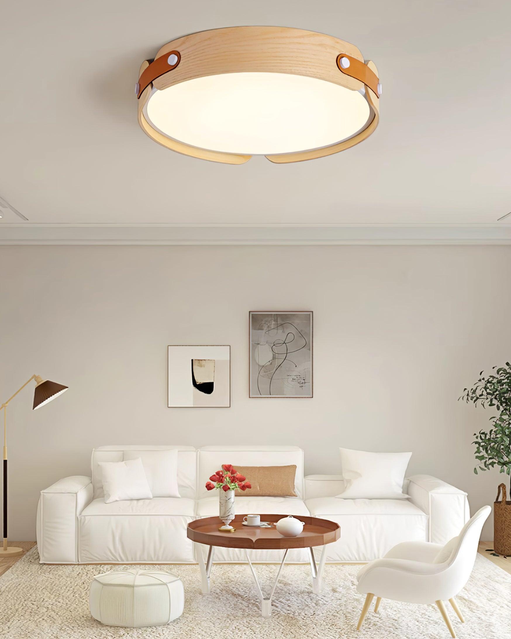 Ceiling Light Wood Integrated LED 16.5 in Remote Dimmable Bedroom Bathroom Wall Mount Fixture | Thomler