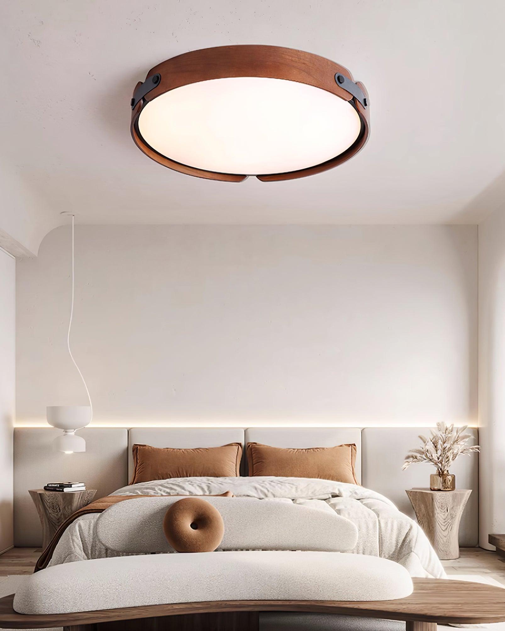 Ceiling Light Wood Integrated LED 16.5 in Remote Dimmable Bedroom Bathroom Wall Mount Fixture | Thomler