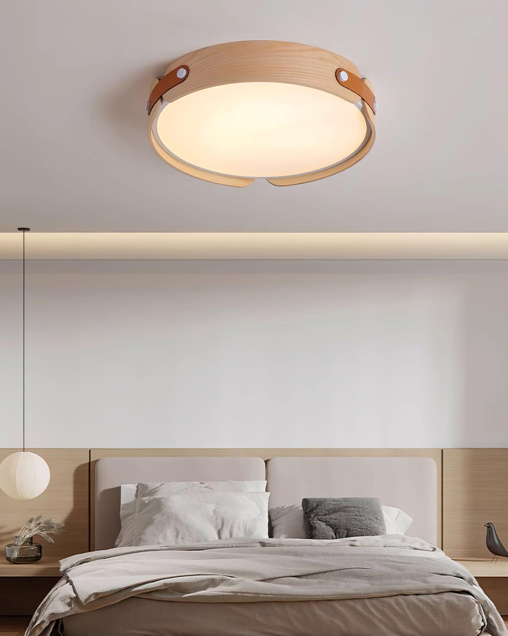 Ceiling Light Wood Integrated LED 16.5 in Remote Dimmable Bedroom Bathroom Wall Mount Fixture | Thomler