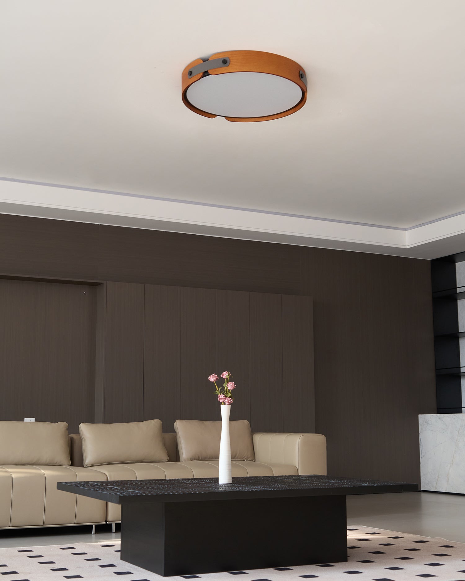 Ceiling Light Wood Integrated LED 16.5 in Remote Dimmable Bedroom Bathroom Wall Mount Fixture | Thomler