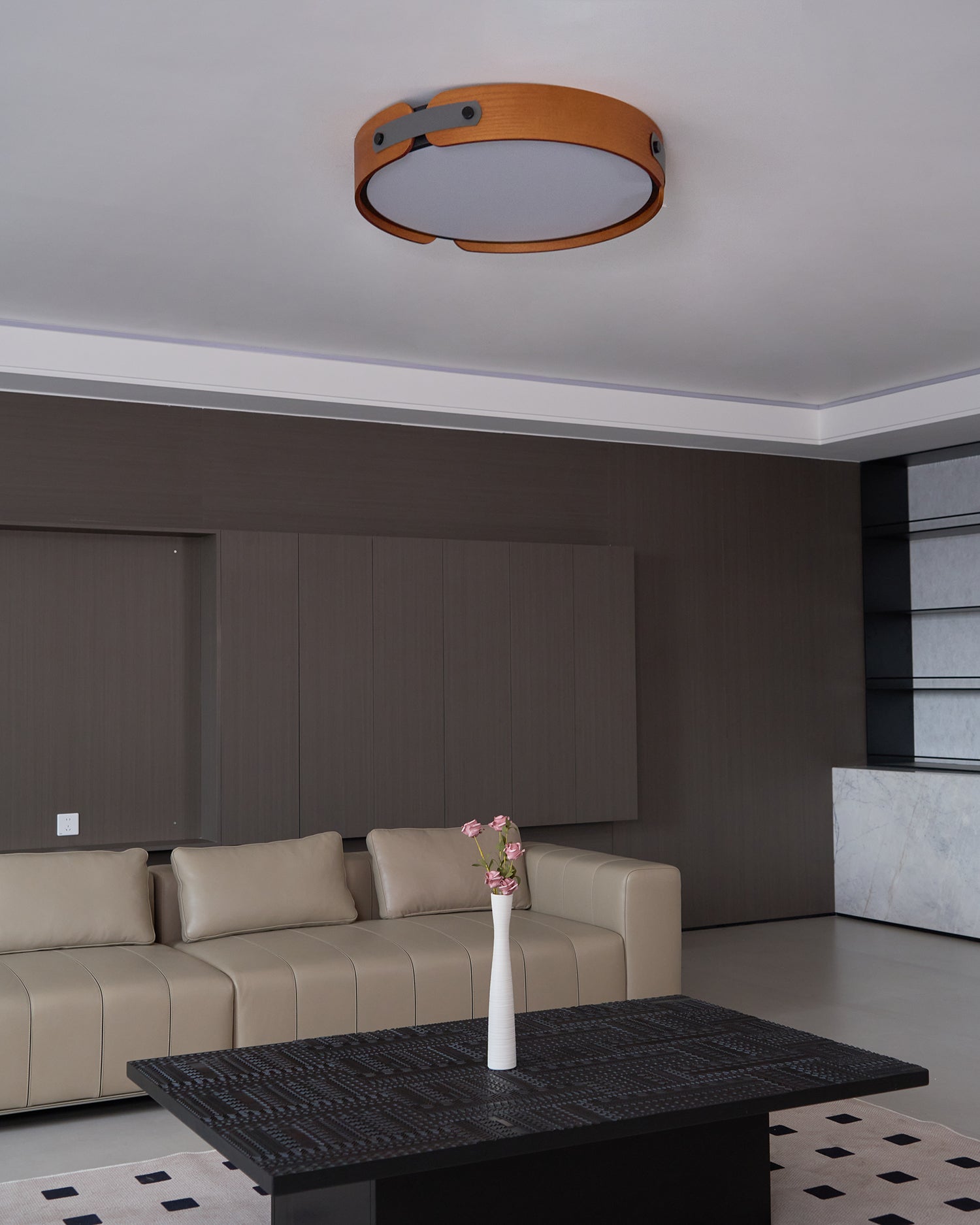 Ceiling Light Wood Integrated LED 16.5 in Remote Dimmable Bedroom Bathroom Wall Mount Fixture | Thomler