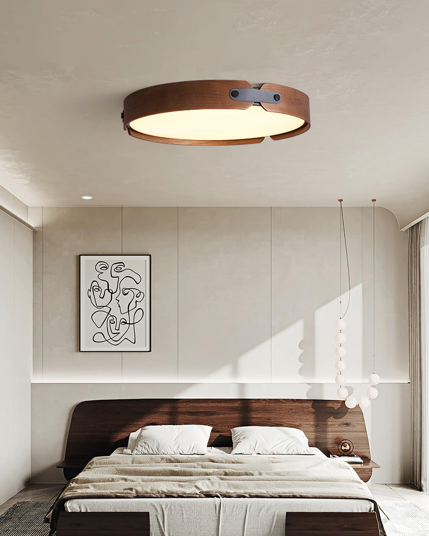 Ceiling Light Wood Integrated LED 16.5 in Remote Dimmable Bedroom Bathroom Wall Mount Fixture | Thomler