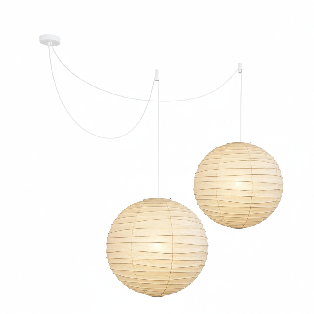 Pendant Light Japanese Washi Paper 17.7 in White Dining Room Living Room Hanging Ceiling Lamp Modern Minimalist Design | Thomler
