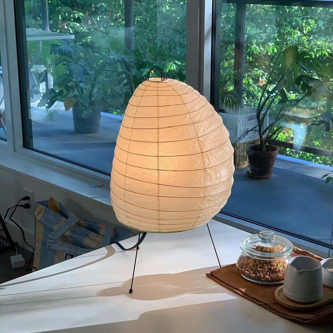 Table Lamp Rice Paper 10.2 in Sculptural White Bedroom Living Room Ambient Lighting Japandi Desk Light Soft Glow | Thomler