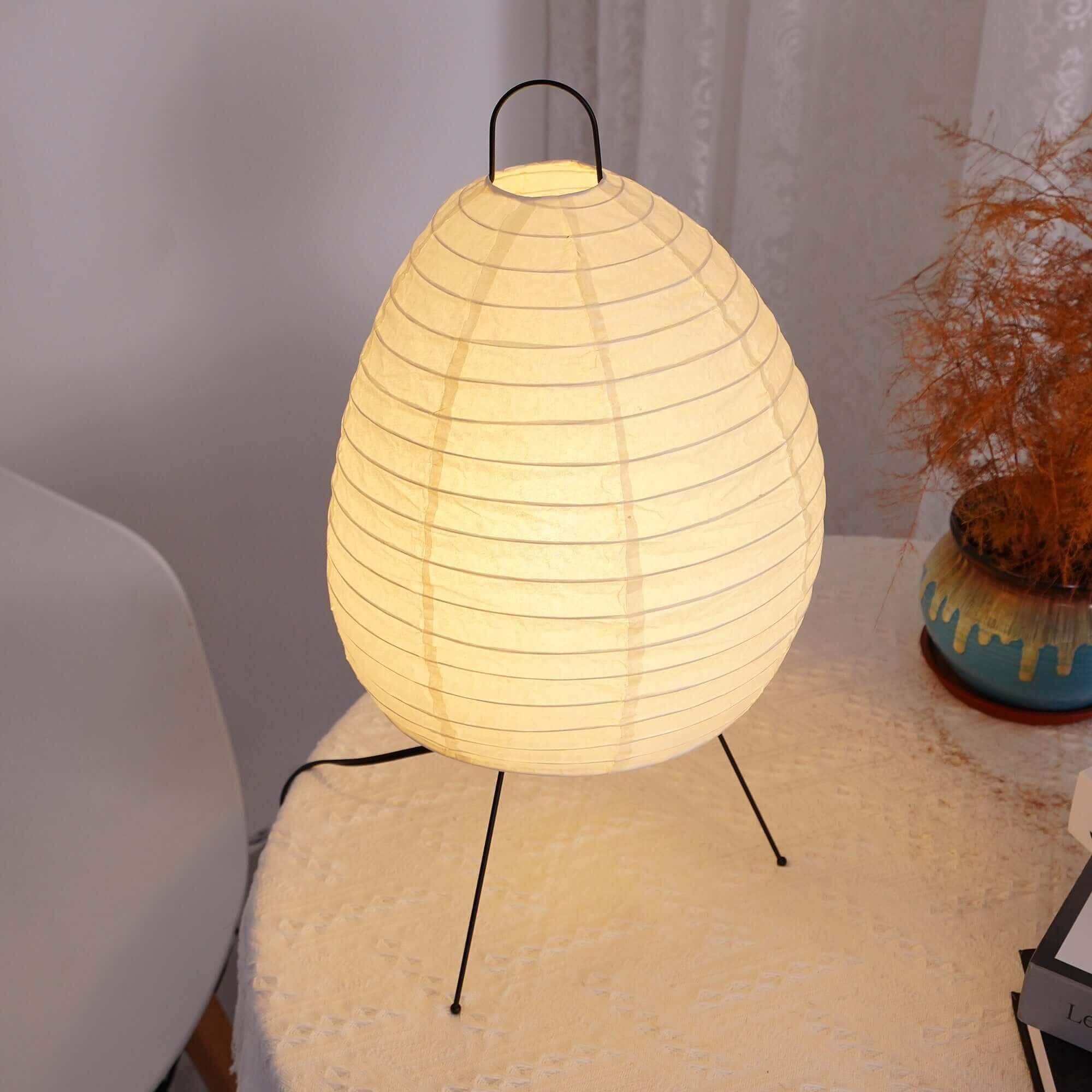 Table Lamp Rice Paper 10.2 in Sculptural White Bedroom Living Room Ambient Lighting Japandi Desk Light Soft Glow | Thomler