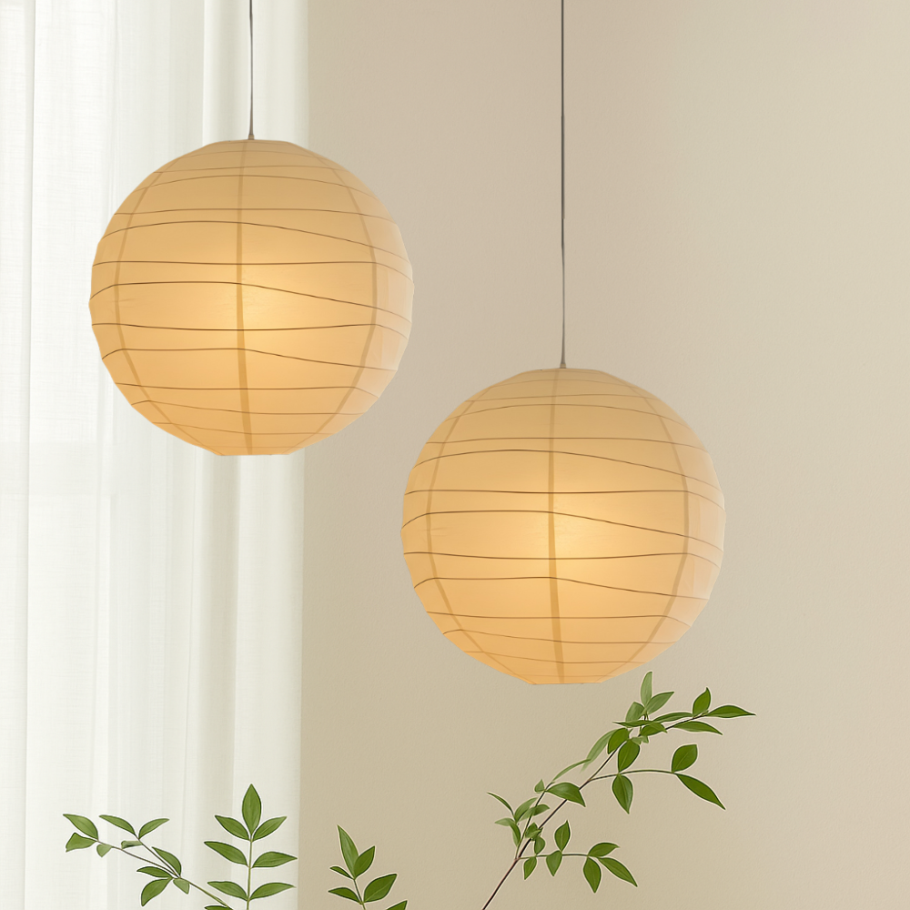Pendant Light Rice Paper 55.0 cm White Bedroom Living Room Japandi Scandinavian Hanging Ceiling Light | Thomler