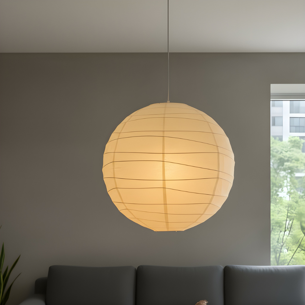 Pendant Light Rice Paper 55.0 cm White Bedroom Living Room Japandi Scandinavian Hanging Ceiling Light | Thomler