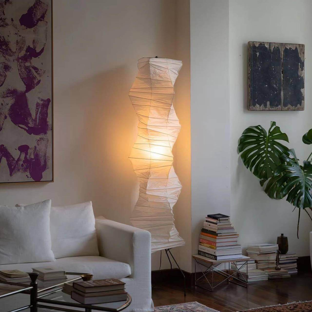 Floor Lamp Rice Paper Shade 72.8 in White Living Room Bedroom Ambient Lighting Japanese Style Tall Light | Thomler