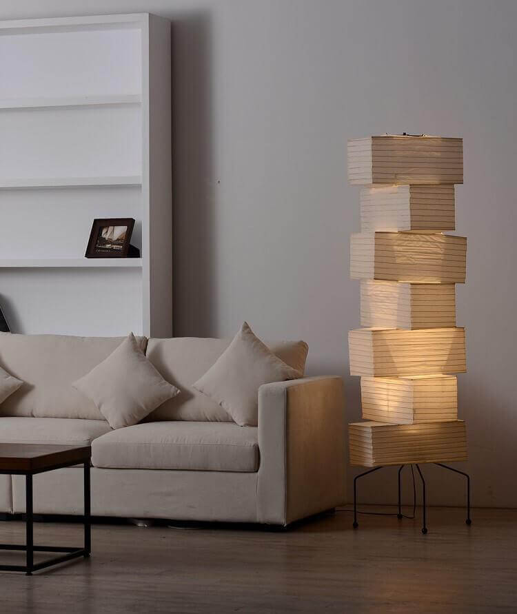 Floor Lamp Rice Paper Bamboo Silk 18.9 in Living Room Bedroom Ambient Lighting Mid Century Modern Standing Light | Thomler