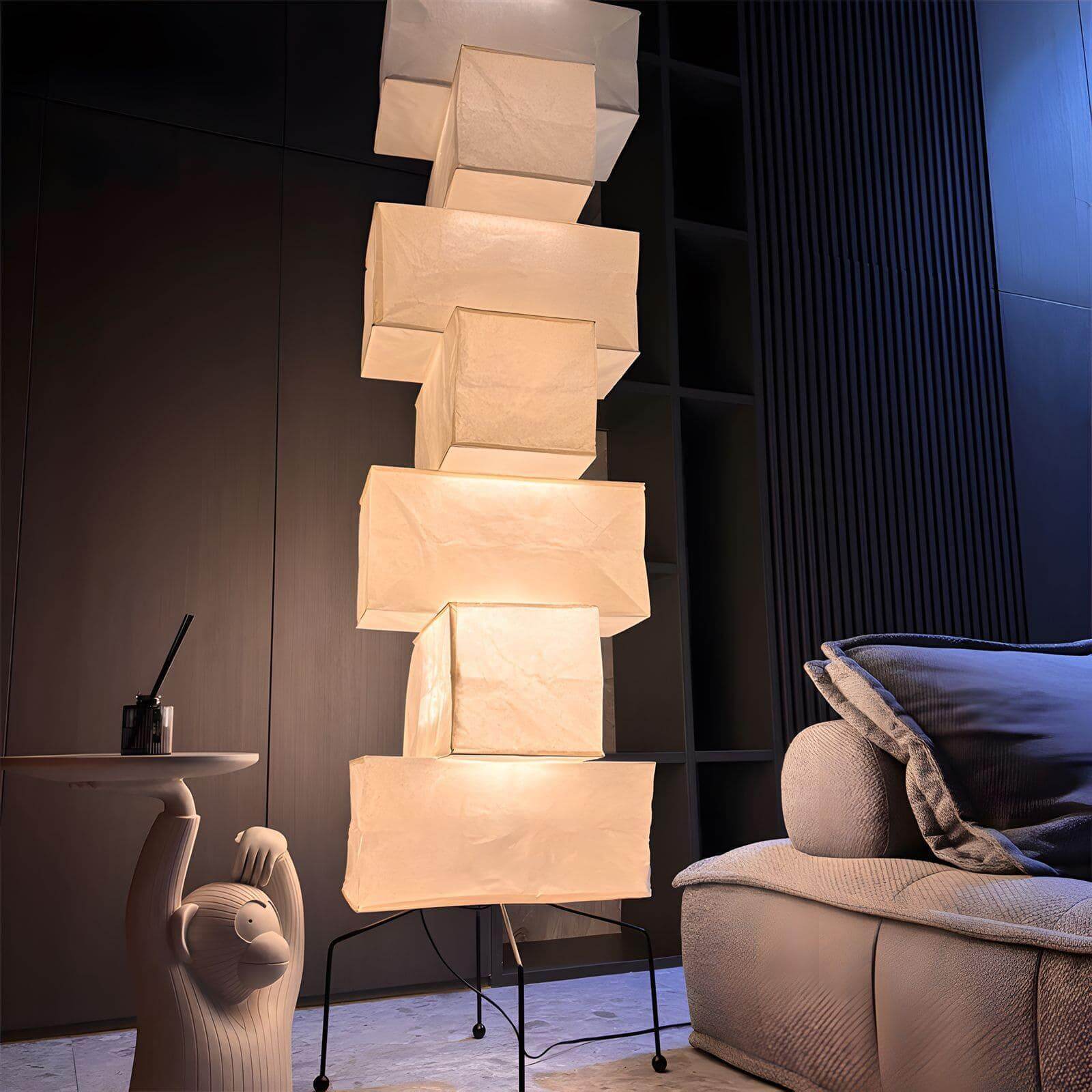Floor Lamp Rice Paper Bamboo Silk 18.9 in Living Room Bedroom Ambient Lighting Mid Century Modern Standing Light | Thomler