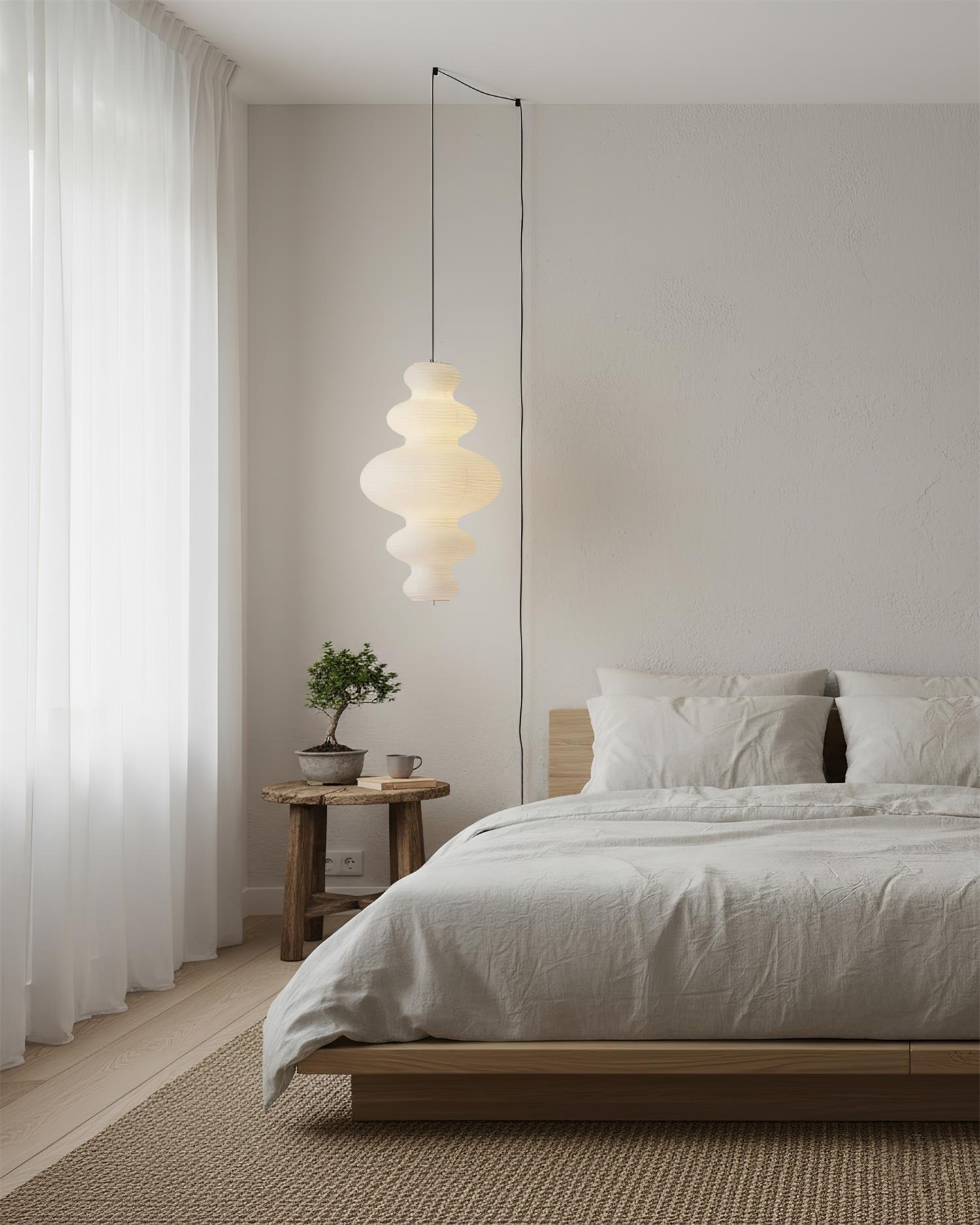 Pendant Light Rice Paper 18.5 in x 32.2 in White Dining Room Kitchen Island Hanging Lamp Sculptural Modern Minimalist | Thomler