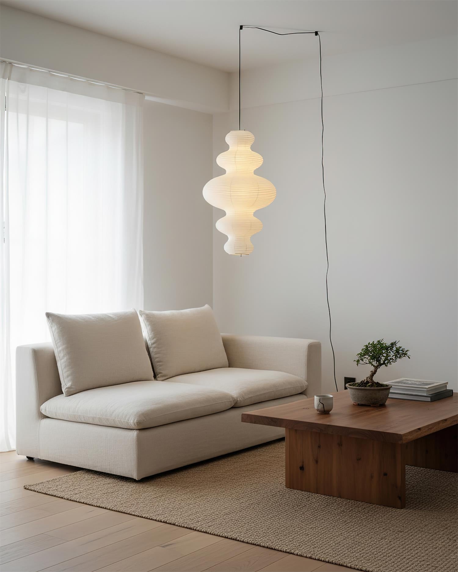 Pendant Light Rice Paper 18.5 in x 32.2 in White Dining Room Kitchen Island Hanging Lamp Sculptural Modern Minimalist | Thomler