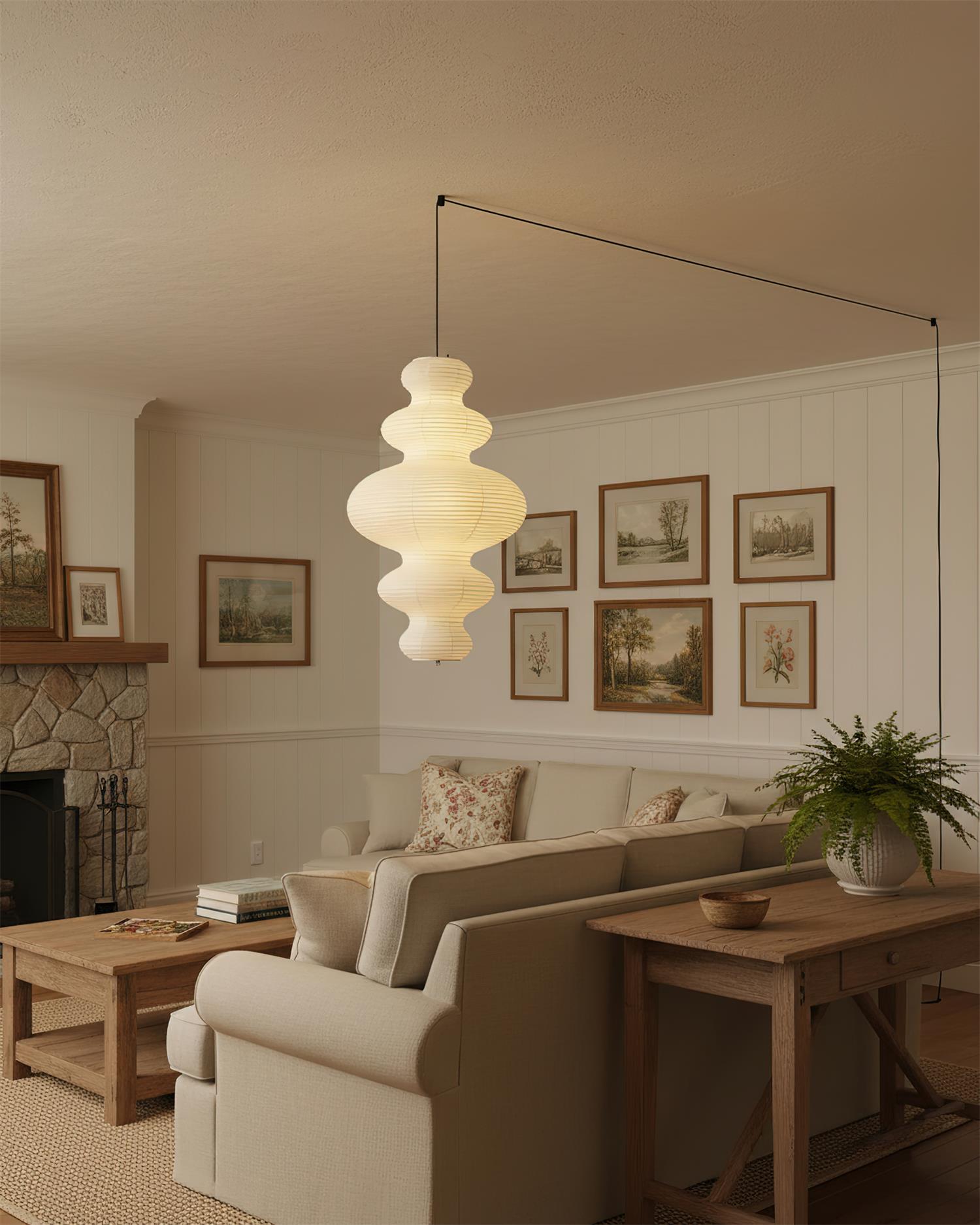 Pendant Light Rice Paper 18.5 in x 32.2 in White Dining Room Kitchen Island Hanging Lamp Sculptural Modern Minimalist | Thomler