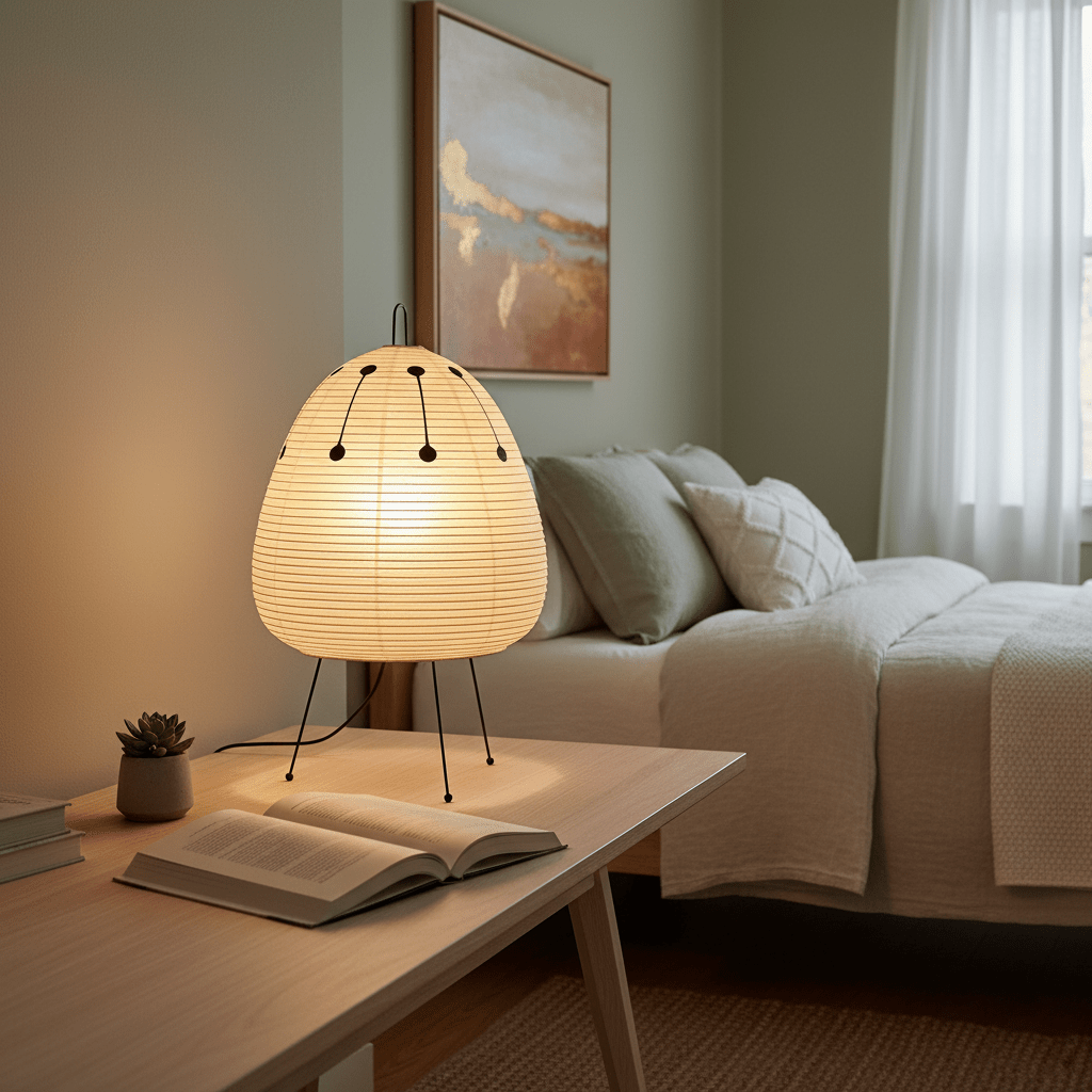 Table Lamp Rice Paper 16.9 in Indoor LED Bedroom Desk Nightstand Light | Thomler